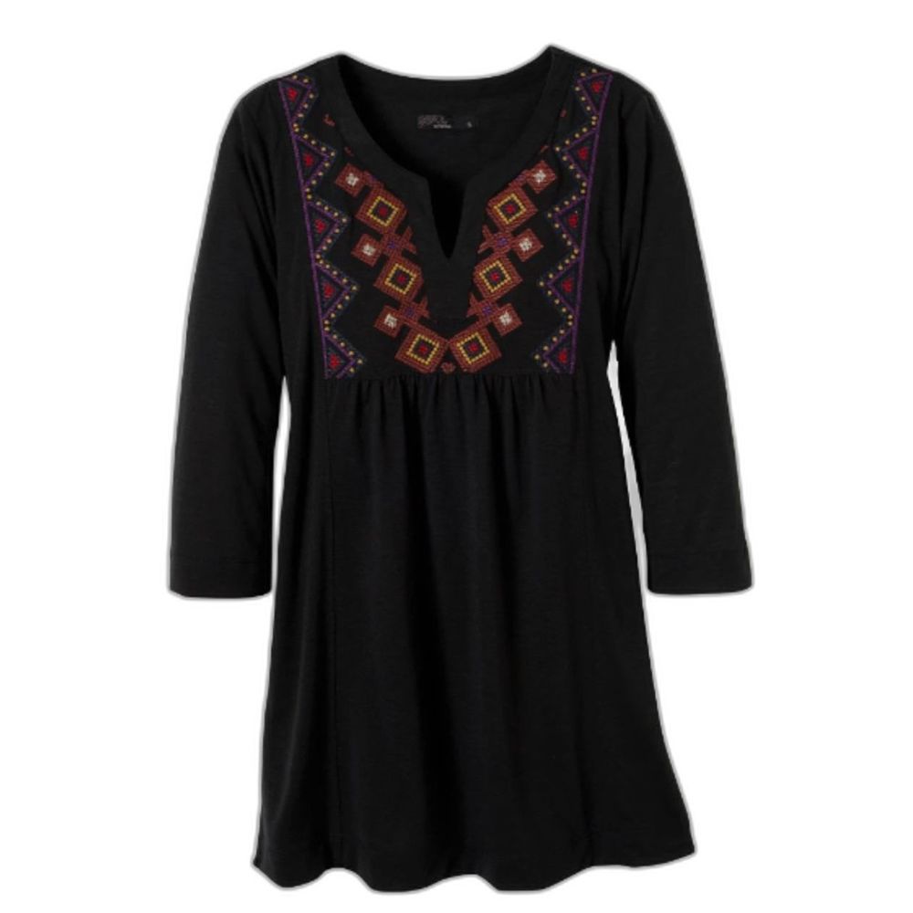 prAna Mira Cover Up Embroidered Boho Slub Tunic Top Dress Medium